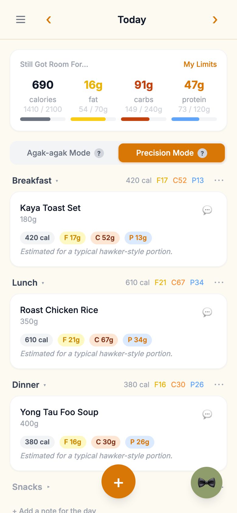LeMakros app screen: See what’s left today